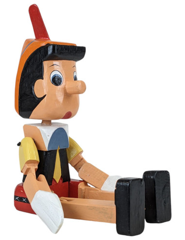 Pinocchio Burattino Seduto 35cm Legno