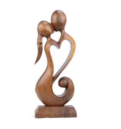 Statue abstraite Couple en Fusion 30cm en bois teinté