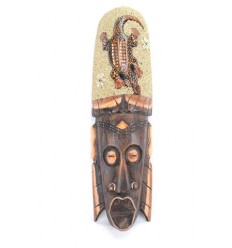 Maschera africana 50cm decorate con Gecko sabbia e conchiglie Cowries