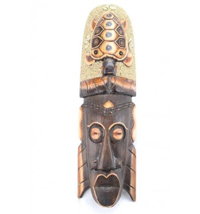 Masque Africain 50cm avec décor Tortue sable et coquillages Cauris